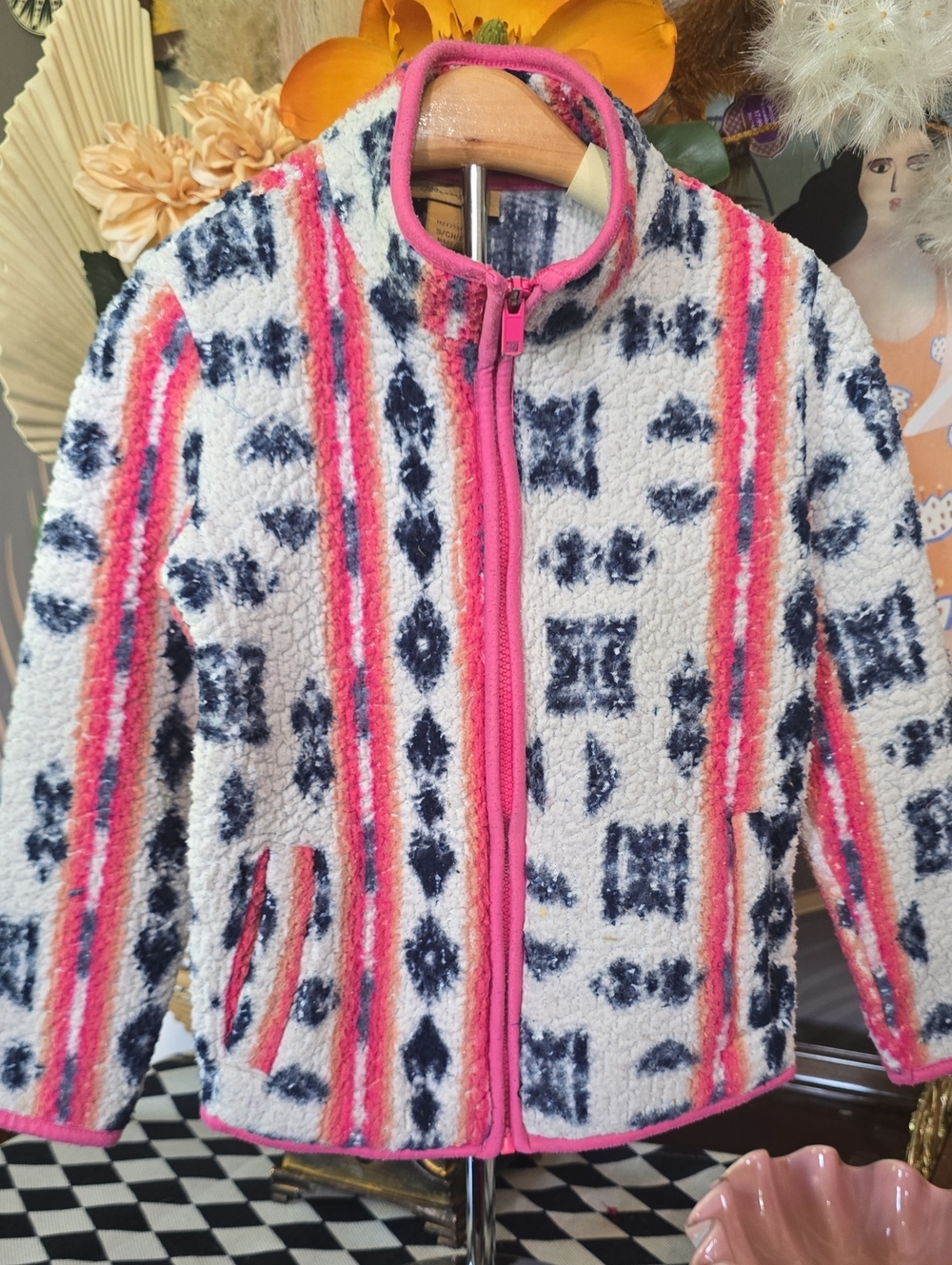 Girls 6 7 Wrangler Small Pink Trim Patterned Sherpa Jacket Coat